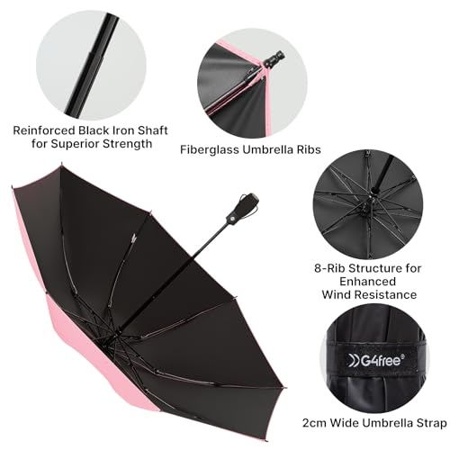 G4Free UPF 50+ UV Protection Travel Umbrella 46 Inch 46 Inch Reverse Windproof Umbrella for Sun&Rain