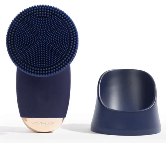 SoniGlow Silicone Facial Cleansing Brush – Electric Vibrating Skincare Scrubber Tool for Deep Pore Cleansing, Gentle Massage, Makeup Removal, Waterproof and Rechargeable (Navy) Navy Blue