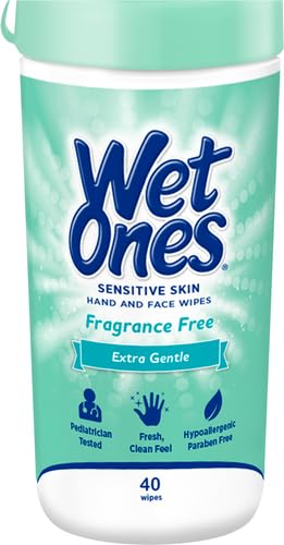 [Australia] - Wet Ones Hand and Face Wipes, Sensitive Skin Wipes | Unscented Wipes, Hand and Face Wipes Sensitive Skin, Wet Ones Sensitive Skin Wipes, 40 ct. Canister Fragrance Free 40 Count (Pack of 1) 