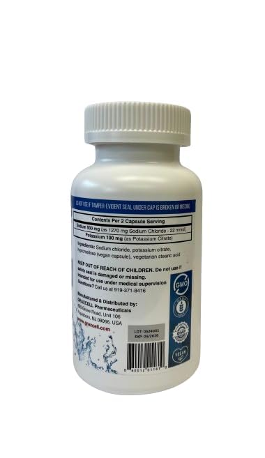 [Australia] - Electrolyte Capsules 200 Count Bottle | 500mg Sodium, 100mg Potassium | Non-GMO Vegan Allergen-Free Supplement for Hydration & Balance | Made in The USA 