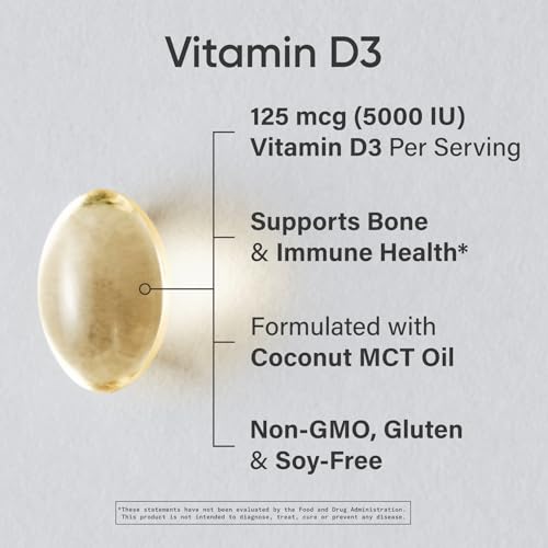 Sports Research® Triple Strength Omega-3 Fish Oil 1250mg from Wild Alaska Pollock, Vitamin D3 5000 IU with Coconut MCT Oil (125mcg) and Vegan Biotin 5000mcg Vitamin B7
