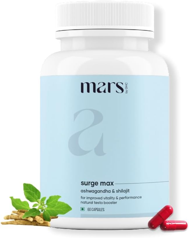 Mars Surgemax Natural Capsules with Shilajit & Safed Musli | Supports Energy, Strength & Immunity | for Active Lifestyle | 60 Capsules | Pack of 1