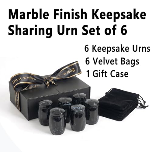 Black Small Marble Finish Keepsake Urn for Human Ashes Set of 6 6 Black Marble