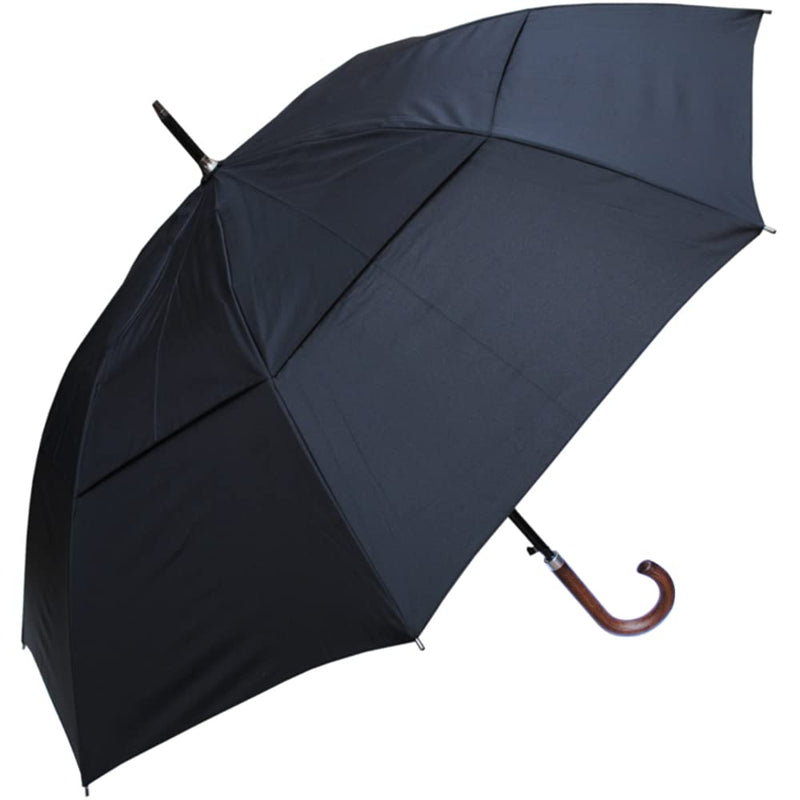 Extra Strong - Windproof Large Heavy Duty Umbrella for Rain and Wind Strong | Vented Double Canopy - Auto - Solid Wood Hook Handle - Golf - Black