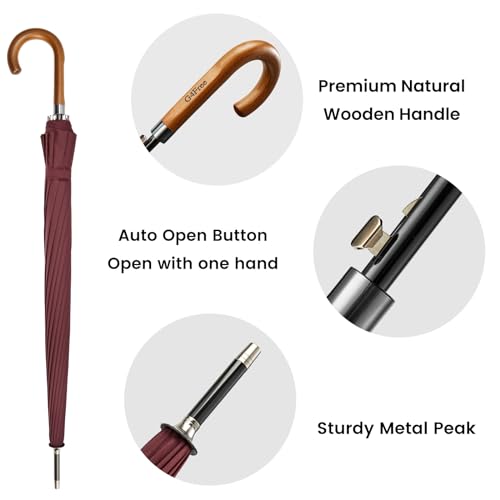 G4Free 54 Inch Large Windproof Umbrella Auto Open Classic Wooden J Handle 54 Inch Strong Windproof Large Umbrella Auto Open Wooden Handle