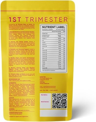 Pregnancy Vitamins for Women – 1st Trimester – Morning Sickness Relief & Baby Development – Weeks 1 to 12 – Prenatal Supplement with Folic Acid, Iron, B6 & Ginger – 30 Vegan Capsules – 1 Month Supply First trimester: Weeks 1–12
