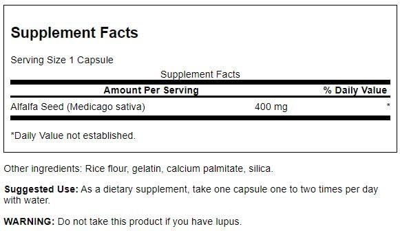 [Australia] - Swanson Full Spectrum Alfalfa Seed 400 Milligrams 60 Capsules 