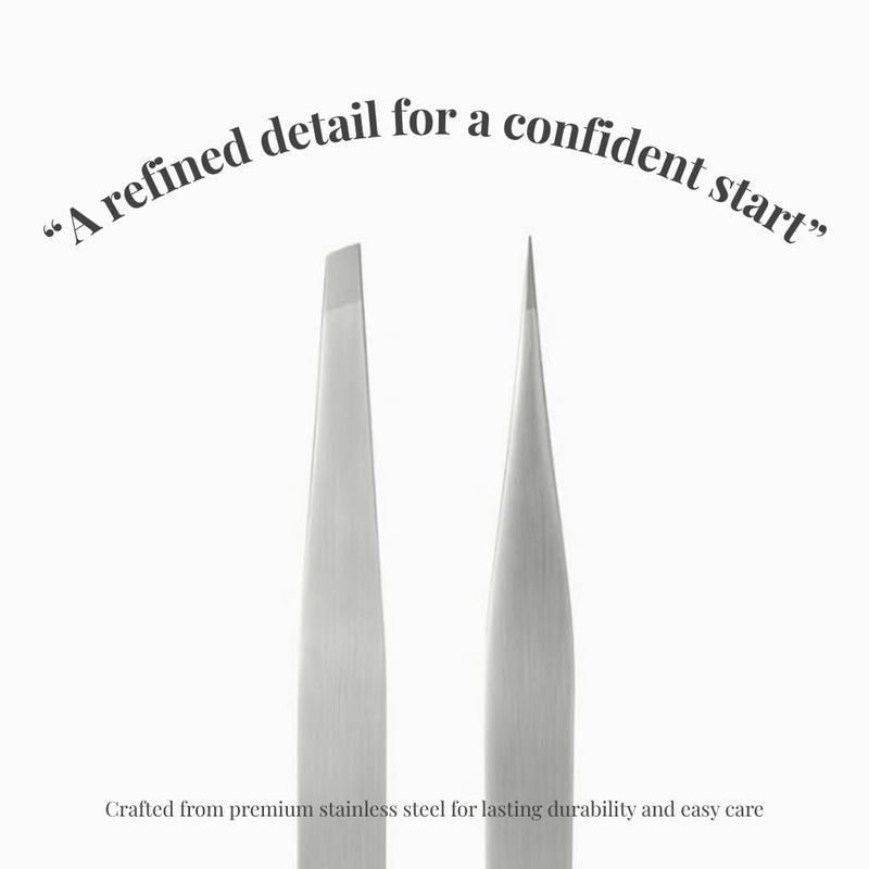 THEMOA Precision Tweezers Set – Stainless Steel Pointed & Slant Tip Tweezers for Eyebrow, Facial Hair, Ingrown Hair, Professional Beauty Tool with Case