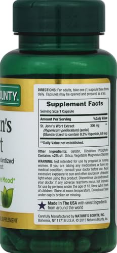 [Australia] - Nature's Bounty St. John’s Wort 300mg Capsules, Herbal Health Supplement, Promotes a Positive Mood, 100 Capsules 1 Count (Pack of 100) 