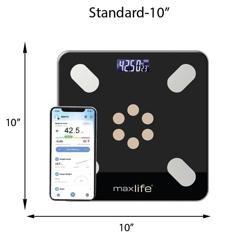 [Australia] - MaxLife Smart Scale for Body Weight, Digital Bathroom Scale BMI Weighing Bluetooth Body Fat Scale, Body Composition Monitor Health Analyzer with Smartphone App, 400 lbs (White 10") White 10" Inch 