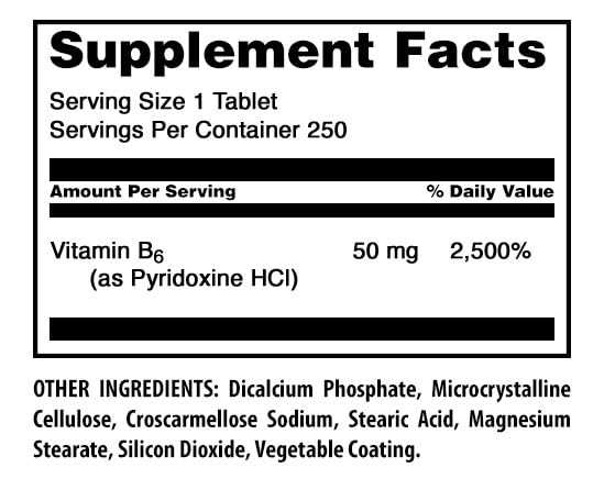 Amazing Formulas Vitamin B6 Pyridoxine 50mg 250 Tablets Supplement | Non GMO | Gluten Free | Made in USA