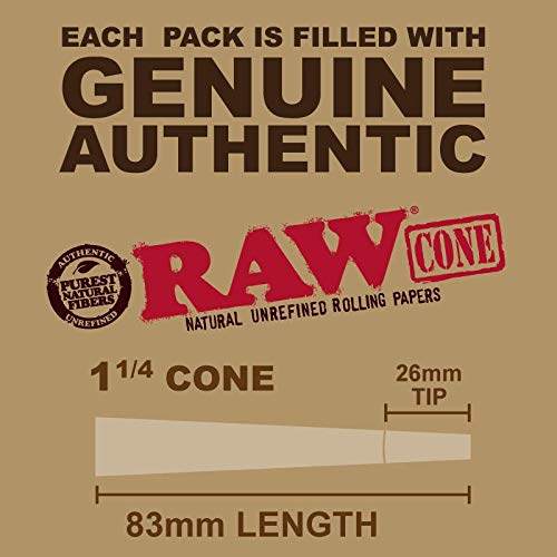 [Australia] - RAW Cones 1 1/4 Size: 100 Pack Patented Slow Burning Pre Rolled Rolling Papers & Tips, Classic Raw Paper, 84mm 