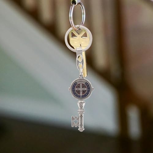 Abaodam Saint Benedict Medal Keychain Pendant Blue Alloy 10pcs Religious
