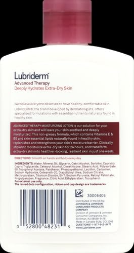 Lubriderm Advanced Therapy Fragrance-Free Moisturizing Hand & Body Lotion + Pro-Ceramide,Intense Hydration for Itchy,Extra Dry,& Sensitive Skin,Non-Greasy,Hypoallergenic,6 fl. oz,(Pack of 2) 6 Fl Oz (Pack of 2)