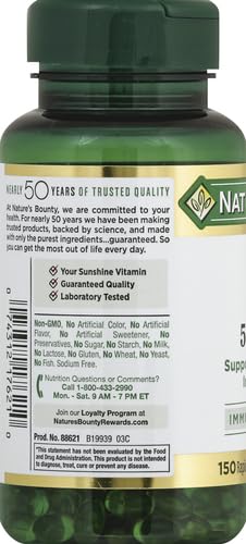Nature's Bounty, D 2000 Iu Softgels, 150 Count Unflavored 150 Count (Pack of 1)