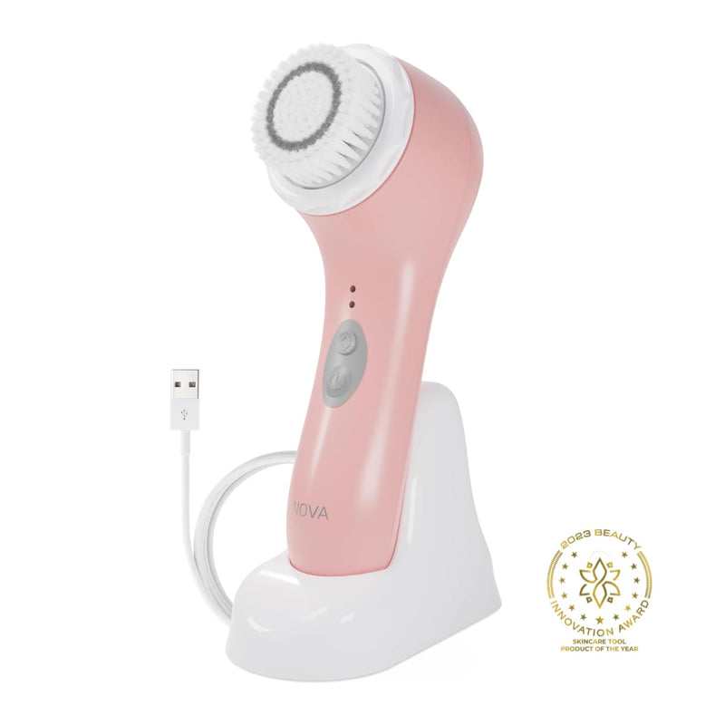 [Australia] - Spa Sciences - NOVA - Sonic Cleansing Brush with Bristles & Infusion System – Anti-Aging Facial Exfoliating, Waterproof, and USB Rechargeable Pink 