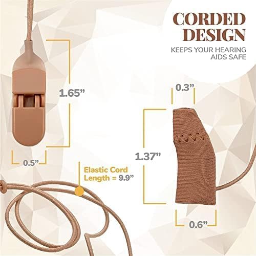 Hearing Aid Protectors and Clips - (2-Pack) Corded Fabric Cover w/Clasp Protect from Dirt Dust Sweat & Moisture Reduces Wind Noise & Prevents Loss Fits Most (1-Inch, 1.25-Inch, 2-Inch) BTE Devices