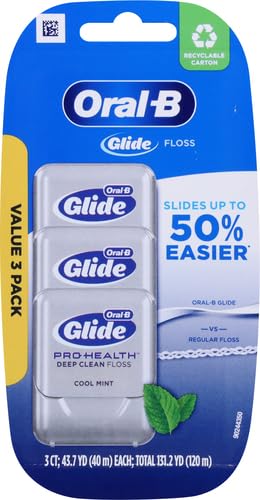 Oral-B Glide Pro-Health Dental Floss, Deep Clean Cool Mint Flavor, 40 M, 3 Count 393.7 Foot (Pack of 1)