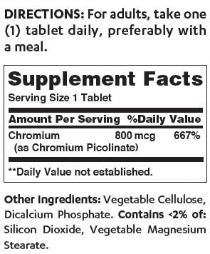 [Australia] - Vitamin World Mega Chromium Picolinate 800 mcg. 180 Tablets, Trace Mineral Supplement, Yeast-Free, Vegetarian, Gluten Free 