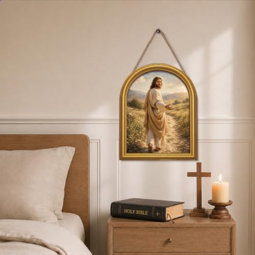 Christian Jesus Table Decor Golden Meadow Wall Art Sign 8x10 Rustic Jesus