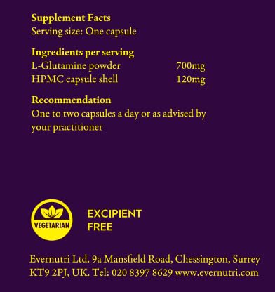 L-Glutamine 700mg – Amino Acid Supplement – Gut & Muscle Support – 90 Vegetarian Capsules