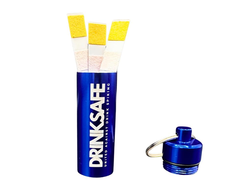 Drink Safe Keychain – 3 Drink Spiking Test Strips in Waterproof Case – Portable Beverage Test Kit for Instant Results Blue