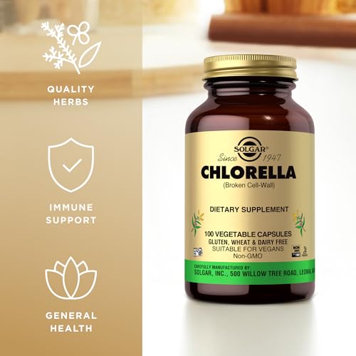 Solgar Chlorella 520 mg Vegetable Capsules - Pack of 100 - High Concentration of Chlorophyll - Helps Fight Cell Damage - Herbal Supplement - Kosher, Vegan and Gluten Free