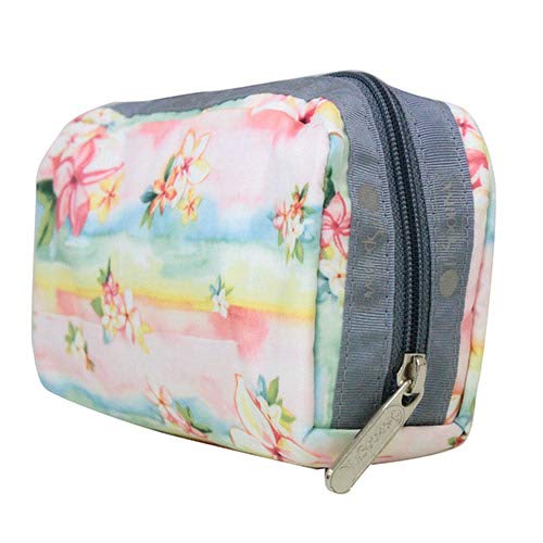 LeSportsac Plumeria Rainbow HAWAII EXCLUSIVE Rectangular Cosmetic Bag, Style 6511/Color K879, Tropical Hawaiian Plumeria Flowers, Pastel Watercolors, Celebrate Hawaii