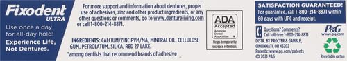 Fixodent Ultra Max Hold Denture Adhesive, 2.2 oz, (Packaging May Vary) (Pack of 2)