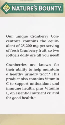 Nature's Bounty Cranberry Concentrate w/Vitamin C, Dietary Supplement, Supports Urinary Tract and Immune Health, 25200mg, 60 Rapid Release Softgels (Pack of 2) Unflavoured 60 Count (Pack of 2)