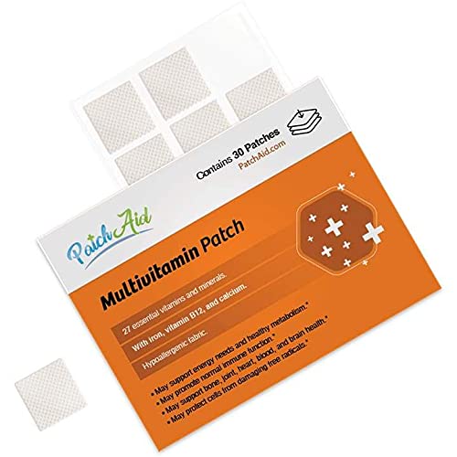 Patch Aid Multivitamin Plus - 30 Daily Topical Patches. 100% Natural & Vegan. Allergy & Filler Free. High Absorption and More bioavailable. Suitable for Sensitive stomachs & bariatric.