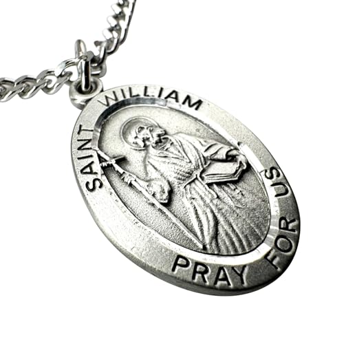 St William Pewter Medal USA Made on a Steel Chain with Holy Card Boxed Set