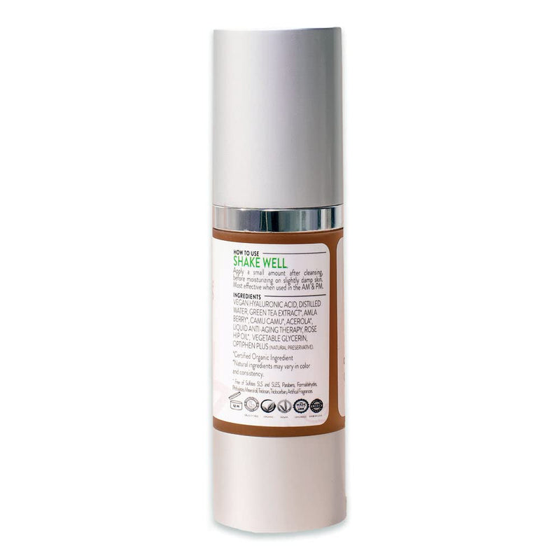 Glimmer Goddess Organic Face Serum with Hyaluronic Acid and Vitamin C – Hydrating & Firming Formula for Radiant Skin (1 oz)
