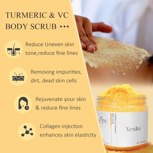 Turmeric & Vitamin C Body Scrubs For Women - All Natural Turmeric Scrub - Moisturizing, and Exfoliating, Body, Face, Foot, Hand Scrub, Nourishes Skin, Deep Cleansing (8.8 Ounce Pack of 1) 8.8 Ounce (Pack of 1)