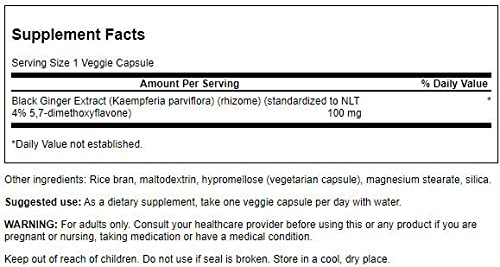 Swanson Black Ginger Extract - Promotes Healthy Blood Circulation and Physical Vigor - May Aid Heart Health, Muscle Tissue, and Mental Wellbeing - (30 Veggie Capsules, 100mg Each) 1 Pack