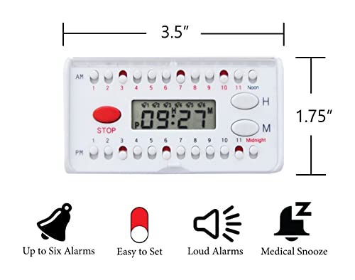 e-Pill 5 Times a Day x 7 Day Small Weekly Pill Organizer, Vitamin and Medicine Pill Box - with Discreet Case and Pill Reminder