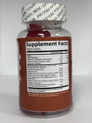 [Australia] - Liver Cleanse Detox & Repair Gummies - Milk Thistle, Dandelion, Artichoke Extract & Elderberry - No Sugar, Raspberry Flavor - 120 Count 