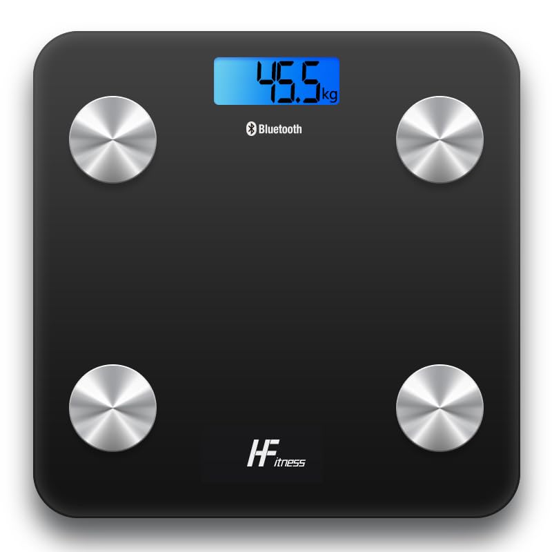 [Australia] - HF body fat scales 28x28cm 19x BODY DATA iOS and Android app Intelligent digital personal scales scales people body scales body weight meter BMI Bluetooth black with blue backlight 