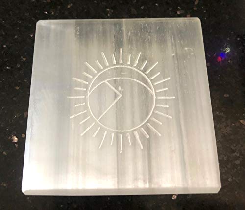 Selenite Etched Charging Plate Crystal Healing Gift Positive Energy Peace Meditation Wellness