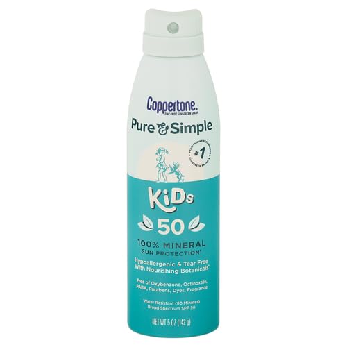 [Australia] - Coppertone Pure and Simple Kids Sunscreen Spray SPF 50, Zinc Oxide Mineral , Tear Free, Water Resistant, Broad Spectrum , 5 Oz 