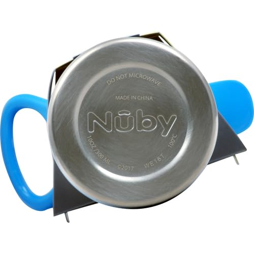 [Australia] - Nuby Thirsty Kids No Spill Flip-It Reflex Stainless Steel Travel Cup or Water Bottle - 10 Oz - 18+ Months - Blue 