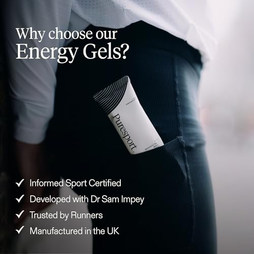 Puresport Energy Gels Variety Pack (Unflavoured, 12 Pack) Fast-Release 30g DualCarb Gels Designed for Runners, Matte Black Sports Water Bottle