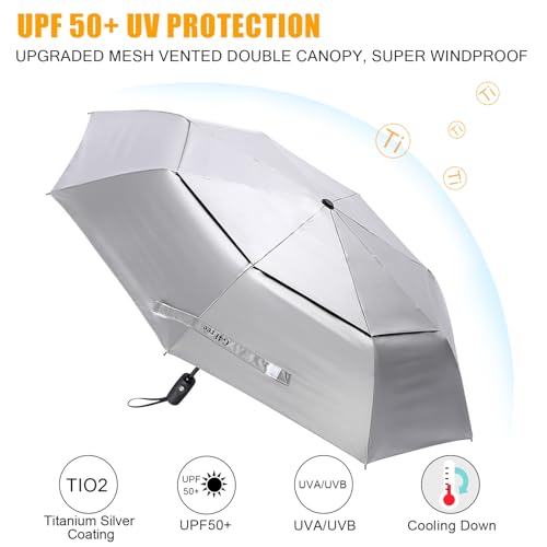 G4Free UPF 50+ UV Protection Travel Umbrella 46 Inch 46 Inch Reverse Windproof Umbrella for Sun&Rain