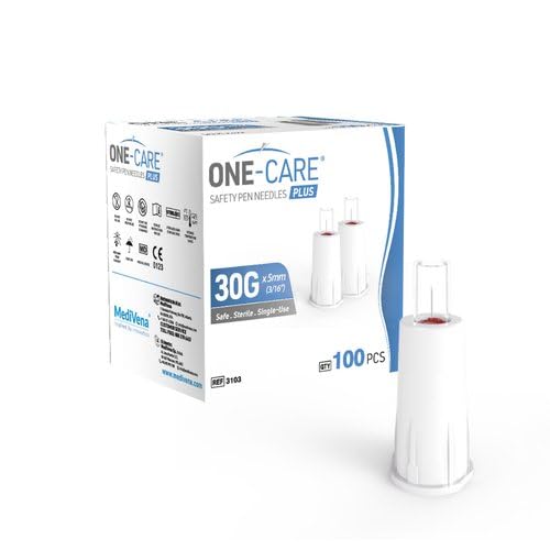[Australia] - ONE-CARE Plus Safety Pen Tips 30G x 5mm, Comfort, Universal Design, Box of 100 