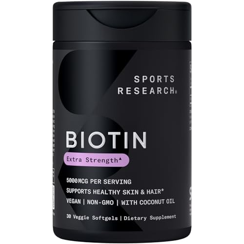 Sports Research® Triple Strength Omega-3 Fish Oil 1250mg from Wild Alaska Pollock, Vitamin D3 5000 IU with Coconut MCT Oil (125mcg) and Vegan Biotin 5000mcg Vitamin B7