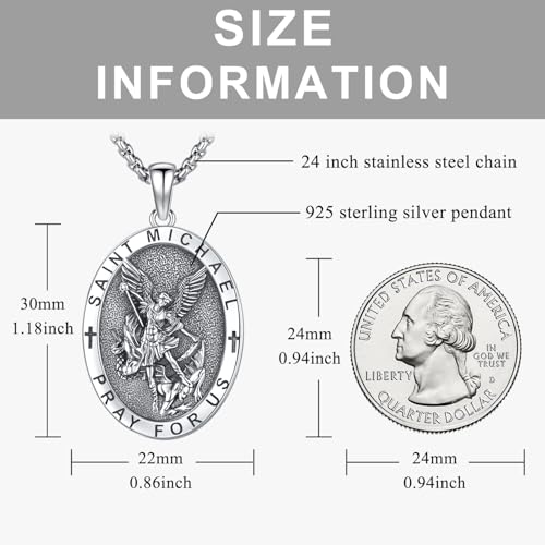Odinstone Sterling Silver Patron Saint Medal Necklace Religious Amulets A01-Saint Michael-Oval-Silver