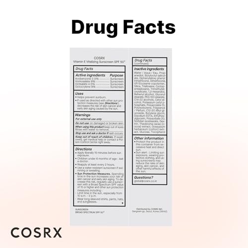 COSRX Invisible Shield Set - Vitamin E Vitalizing Face Sunscreen SPF 50, 1.69 fl.oz + Miniature 6 Peptide Skin Booster Serum Set