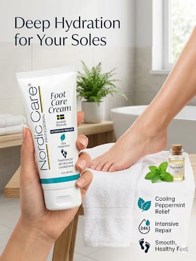 Nordic Care peppermint Foot Care Cream - Intensive Repair Foot Cream With Eucalyptus & peppermint Oil For Dry Feet & Cracked Heels, Foot Care Cream Provide Deep Hydration | (6 oz, Pack of 1) 6 Ounce (Pack of 1)