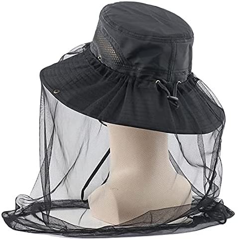 [Australia] - Sun Hat Fishing Hat Fishing Hat Fly Protection Beekeeper Hat Camouflage Mosquito Net Head Face Mesh Head Cover Anti-Mosquitoes Bees Anti-Insects Camping Fishing Hat with Net Hiking Jungle Exploration 54-59cm Black 