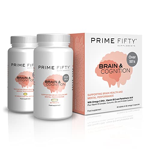 Prime Fifty Brain & Cognition Supplements – 28 Day Supply – Brain Energy & Focus Supplement with Omega 3 Fatty Acids & Vitamin B12 – Omega 3 Capsules